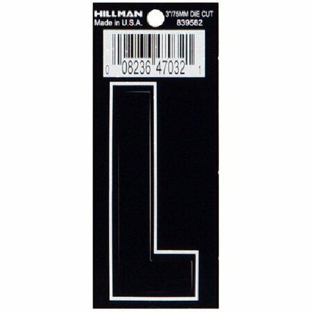 HILLMAN Letter, Character: L, 3 in H Character, Black/White Character, Black Background, Vinyl 839582